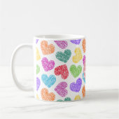 Mug Moderne Vibrant Rainbow Doodle Hearts Monogramme (Gauche)