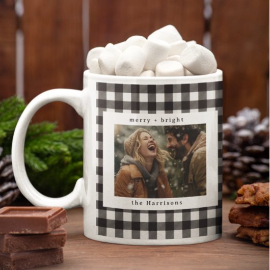 Mug Moderne Vichy Rustique Monogramme Photo Noël