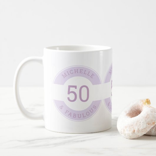 Mug Moderne Violet 50 ans et nom de fête d'anniversair (Avec donut)