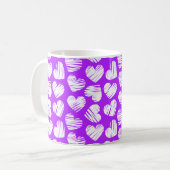 Mug Moderne violet blanc Doodé Coeur Valentine Nom (Devant gauche)