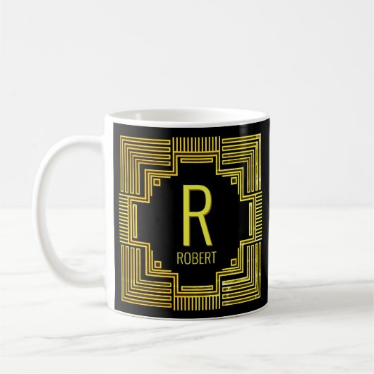 Mug Modifier le nom initial Gold Géométrique Line Q R (Gauche)