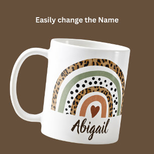 Mug Modifier le nom Leopard Spots Imprimer Boho Rainbo