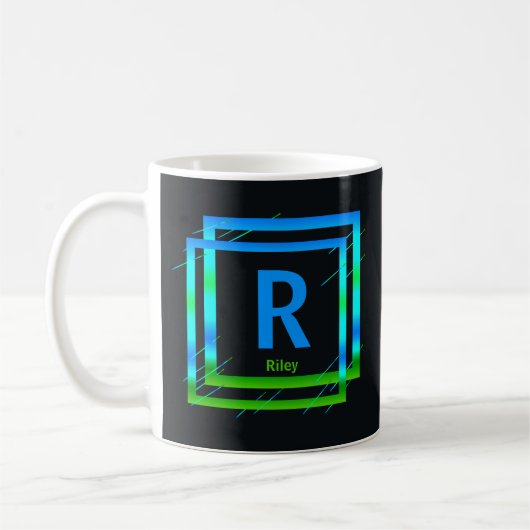Mug Modifier l'initiale Ajouter le nom Carrés verts Bl (Gauche)