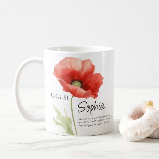 Mug Mois de naissance Fleur d'août Personnalisé (Avec donut)
