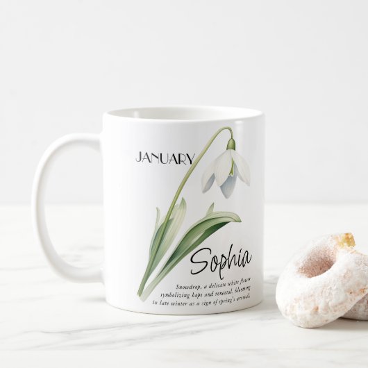 Mug Mois de naissance Fleur de janvier Personnalisé (Avec donut)