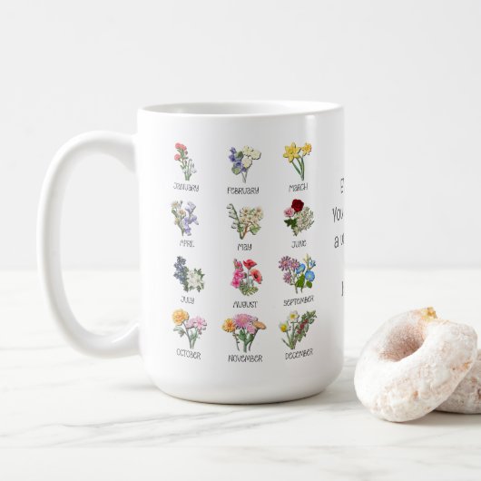 Mug MOIS DE NAISSANCE FLEURS Floral Bible chrétienne V (Avec donut)