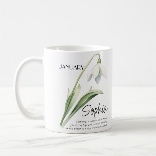 Mug Mois de naissance Janvier Fleur personnalisée (Gauche)