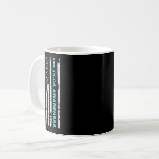 Mug Mois De Sensibilisation Pcos Turquoise Ruban Améri (Devant gauche)