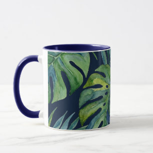 Mug Moku Island Aquarelle Hawaïenne Monstera - Navy