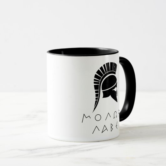 Mug "Molon Labe" Défiance spartiate avec un ancien cas (Devant droit)