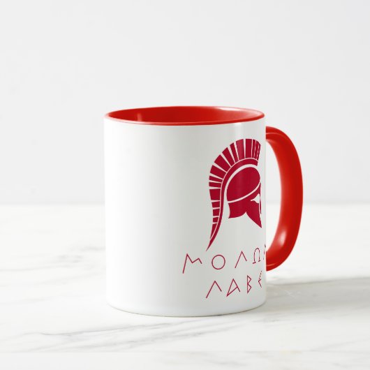 Mug "Molon Labe" Défiance spartiate avec un ancien cas (Devant droit)