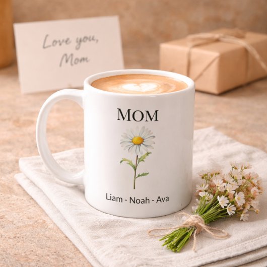 Mug Mom April Birth Flower with Kids Names