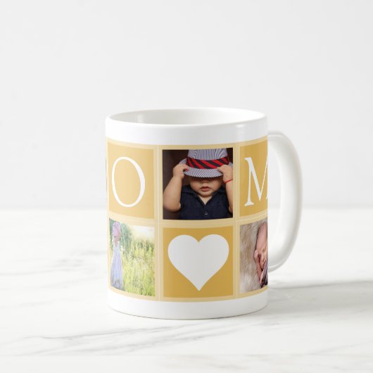 Mug Mom Custom 5 Photos Hearts Yellow (Devant droit)