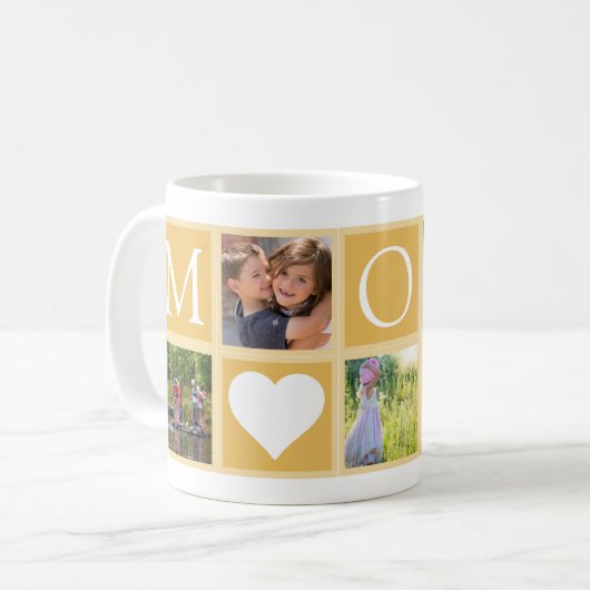 Mug Mom Custom 5 Photos Hearts Yellow (Devant gauche)