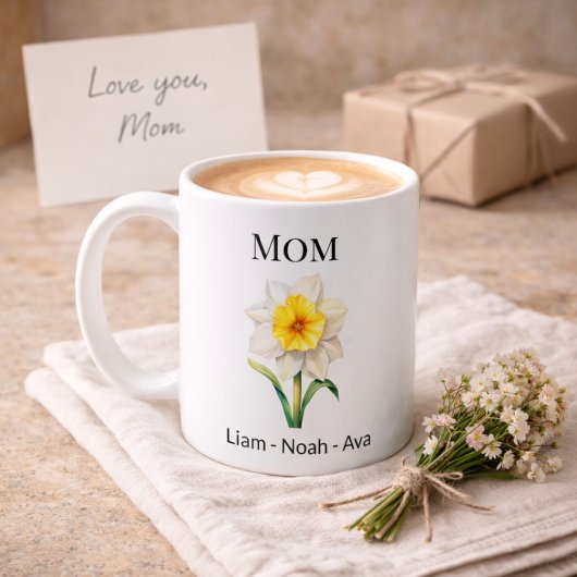 Mug Mom December Birth Flower with Kids Names