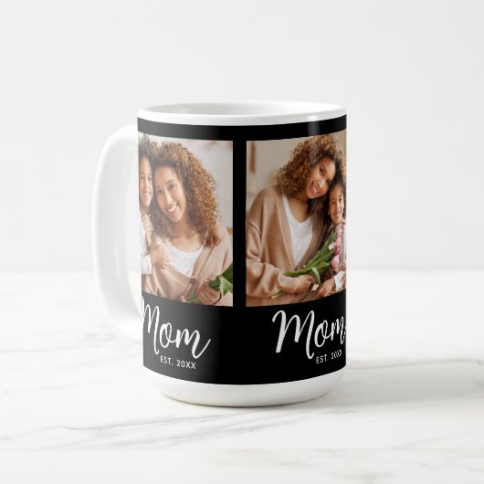 Mug Mom Established Date 3 Photo White Script on Black (Devant gauche)