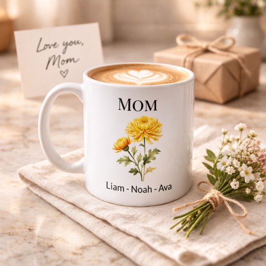 Mug Mom November Birth Flower with Kids Names