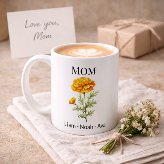 Mug Mom October Birth Flower with Kids Names
