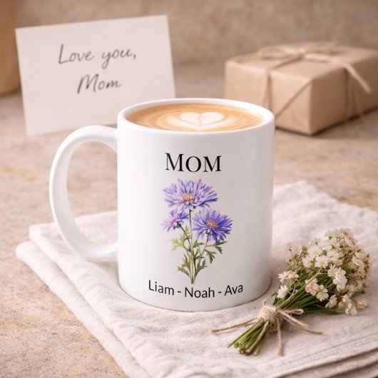 Mug Mom September Birth Flower with Kids Names