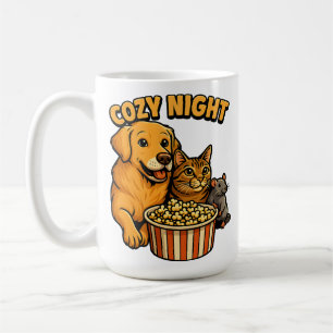 Mug Moment de film cosy – Chien, chat, souris et popco