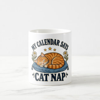 Mug Mon calendrier dit que le chat roux somnolent