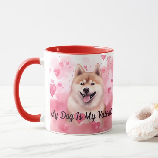 Mug Mon Chien Akita Est Mon Nom Personnalisé Valentin (Avec donut)