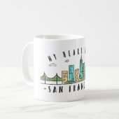 Mug Mon coeur est à SAN FRANCISCO - Skyline dessiné à  (Devant gauche)
