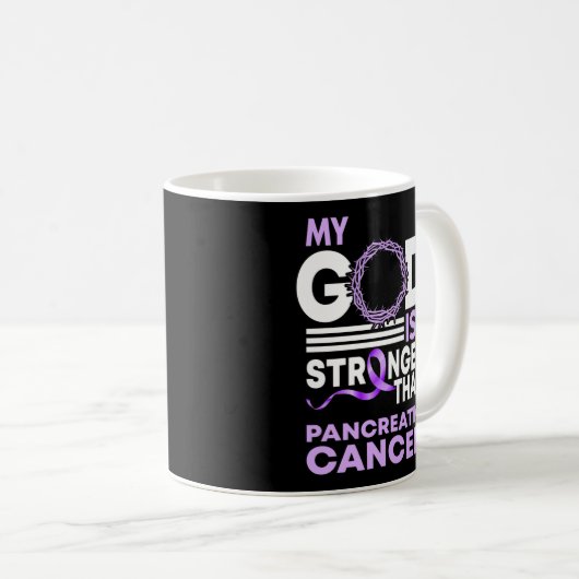 Mug Mon Dieu Est Plus Fort Que Le Cancer Du Pancréas (Devant droit)