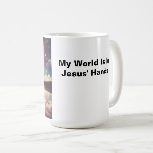 Mug Mon Monde Est Dans Les Mains De Jésus (Devant droit)