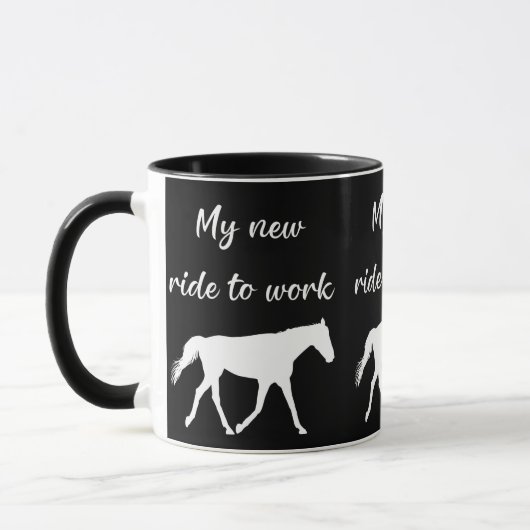 Mug Mon nouveau voyage au travail en cheval drôle (Gauche)