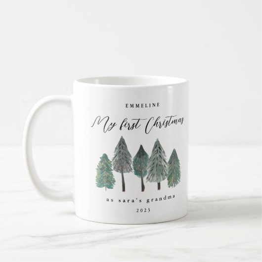 Mug Mon premier Noël en grand-mère Photo Pine Trees (Gauche)