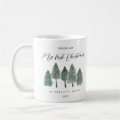 Mug Mon premier Noël en oncle Photo Pine Trees (Gauche)