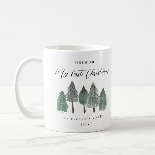 Mug Mon premier Noël en oncle Photo Pine Trees (Gauche)