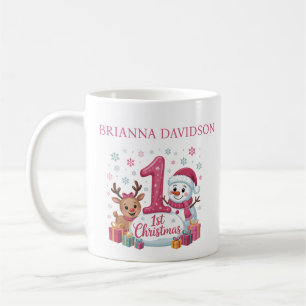 Mug Mon premier Noël Rose Photo Nom personnalisé