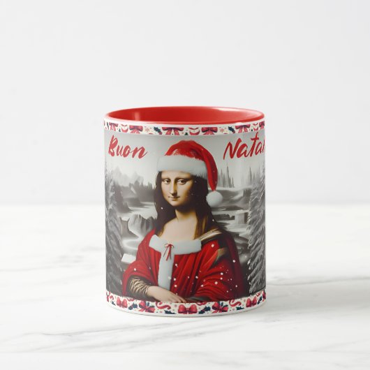 Mug Mona Lisa Buon Natale Christmas Classic Mug, 11 oz (Centre)