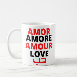Mug Monde paisible de l'amour : typographie rouge et n