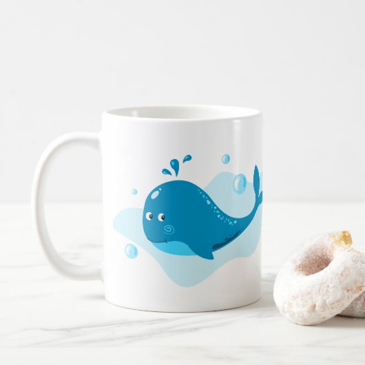 Mug Monde sous-marin. La vie marine. Baleine bleue de  (Avec donut)