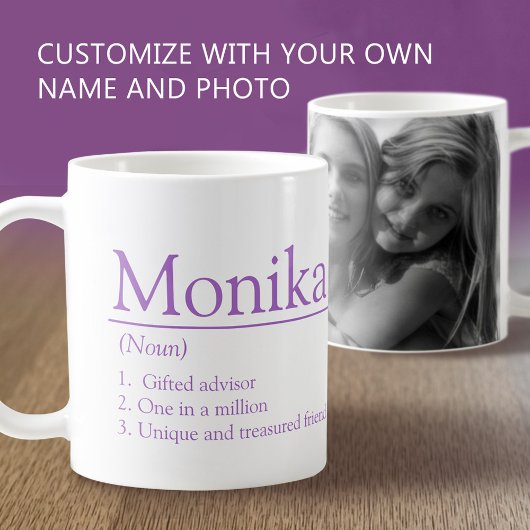 Mug Monika name definition custom photo purple