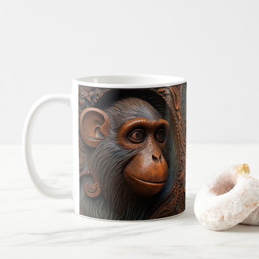 Mug Monkey imprimé en cuir 3D, Ape Chimp (Avec donut)