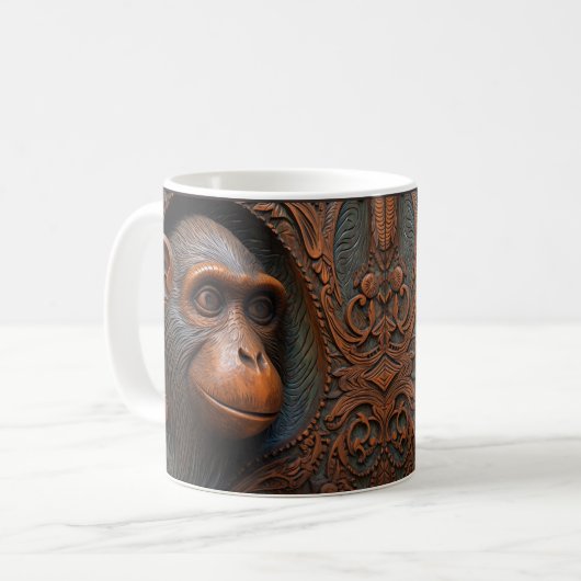 Mug Monkey imprimé en cuir 3D, Ape Chimp (Devant gauche)