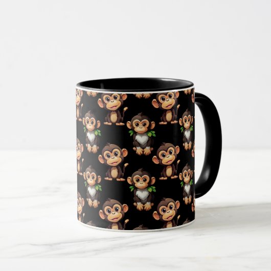 Mug Monkey Pattern Design Black  (Devant droit)