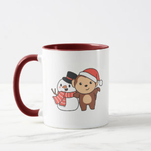 Mug Monkey With Snowman In Winter For Christmas