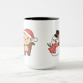 Mug Monkey With Snowman In Winter For Christmas (Centre)