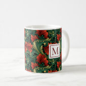 Mug Monogram Art Nouveau Noël Vert Rouge Motif (Devant droit)