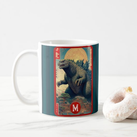 Mug Monogram Asian Lizard Monster Retro Bold Cool (Avec donut)
