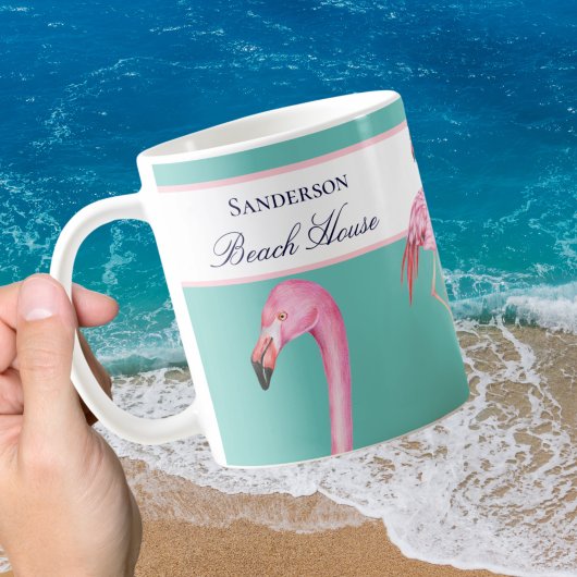 Mug Monogram Beach House Flamants roses Turquoises ble
