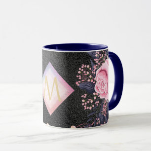 Mug Monogram Black ROSEGOLD Fille Pailletée Métal Rose