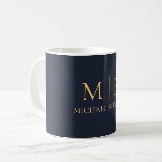 Mug Monogram Chic Marine Bleu Et Or (Devant gauche)