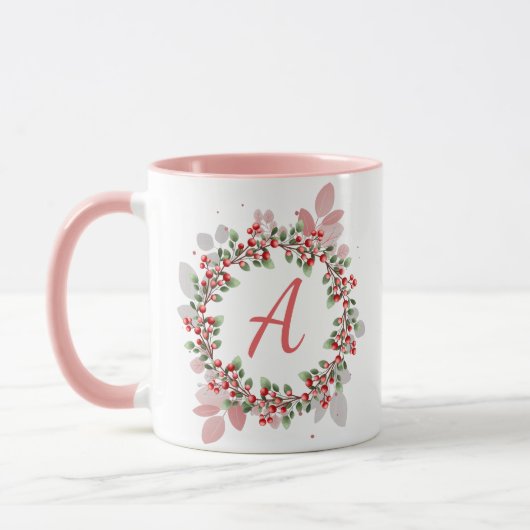 Mug Monogram Christmas Berry Wreath (Gauche)