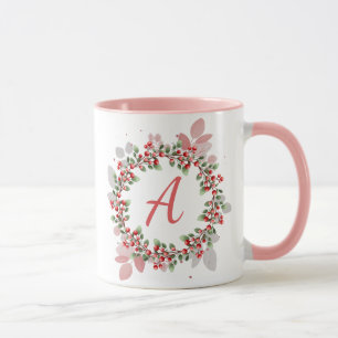 Mug Monogram Christmas Berry Wreath